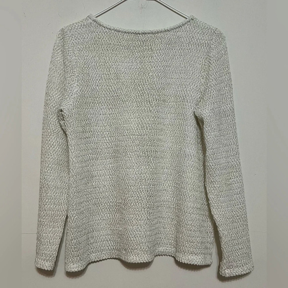 Chico's white gold long sleeve open knit sweater Sz 1 Medium - Picture 10 of 16